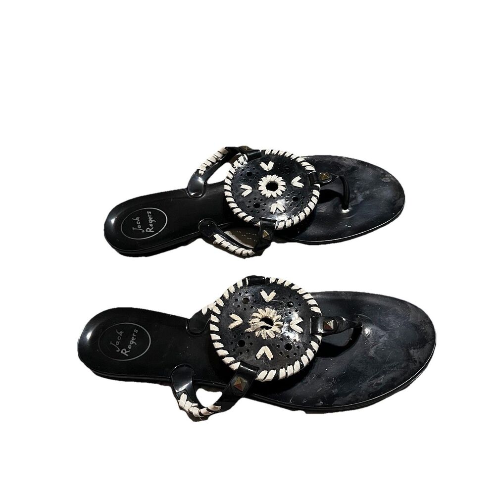 Jack Rogers Black White Pool Side Thong Flip Flop Sandals Womens Size 10